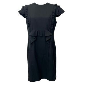 Miu Miu Wool Black Ruffle Trim Sheath Dress Sz 6 Small to Medium Short Sleeve